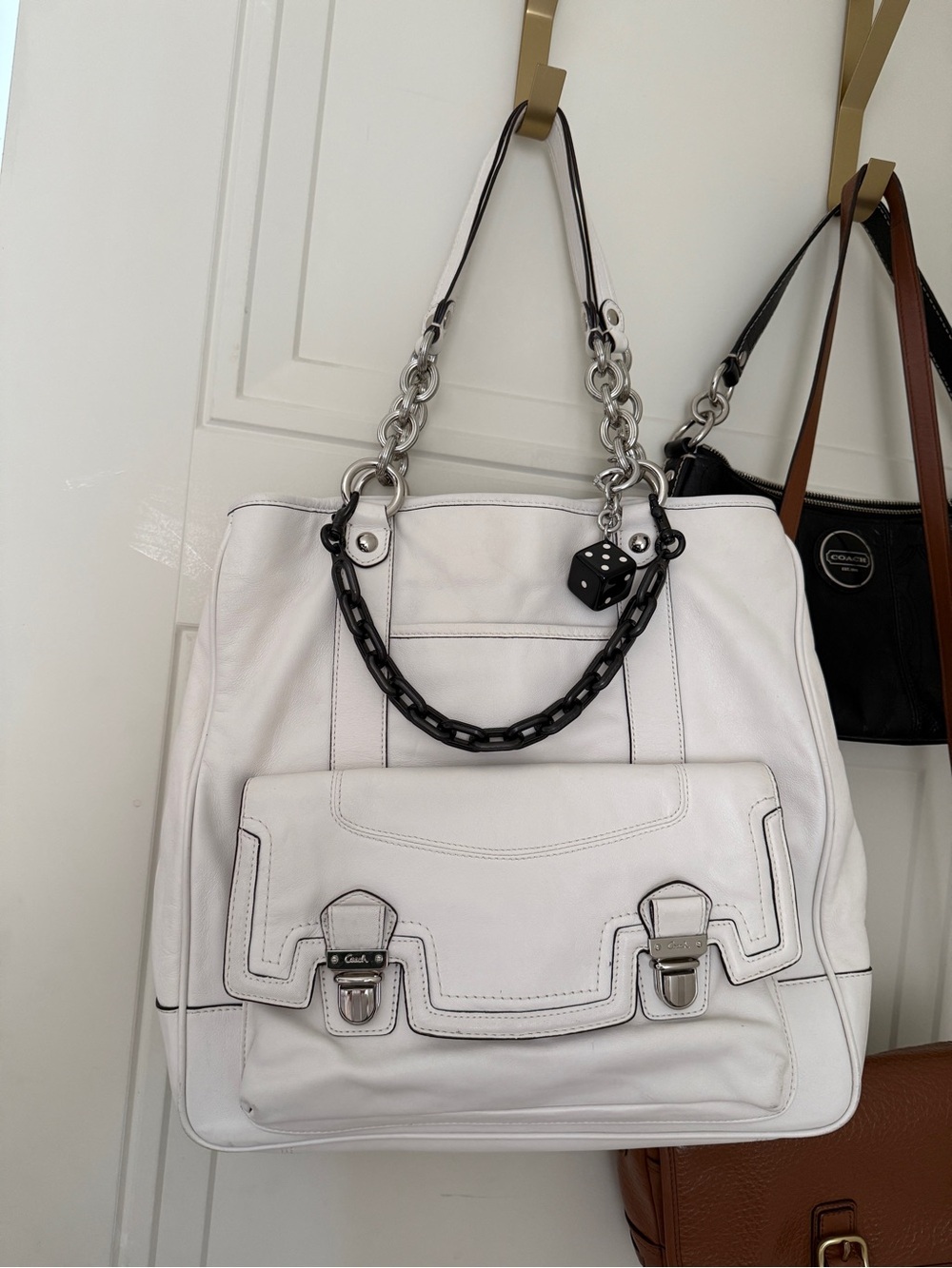 Vintage Coach Poppy Camellia Calfskin Leather Bag 13” x 13”
White Leather Tote